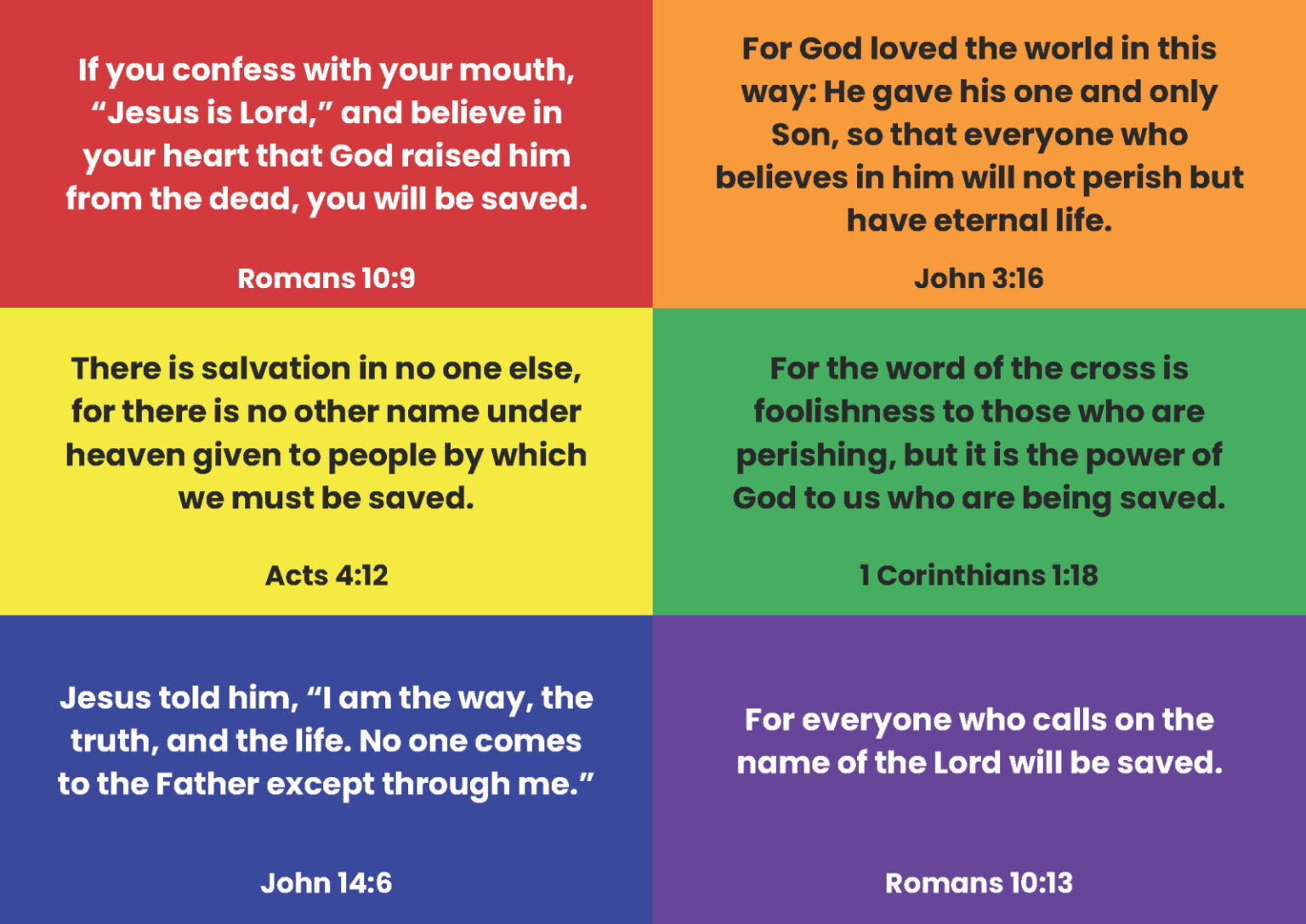 6 Salvation Bible Verses Coloured Grid
