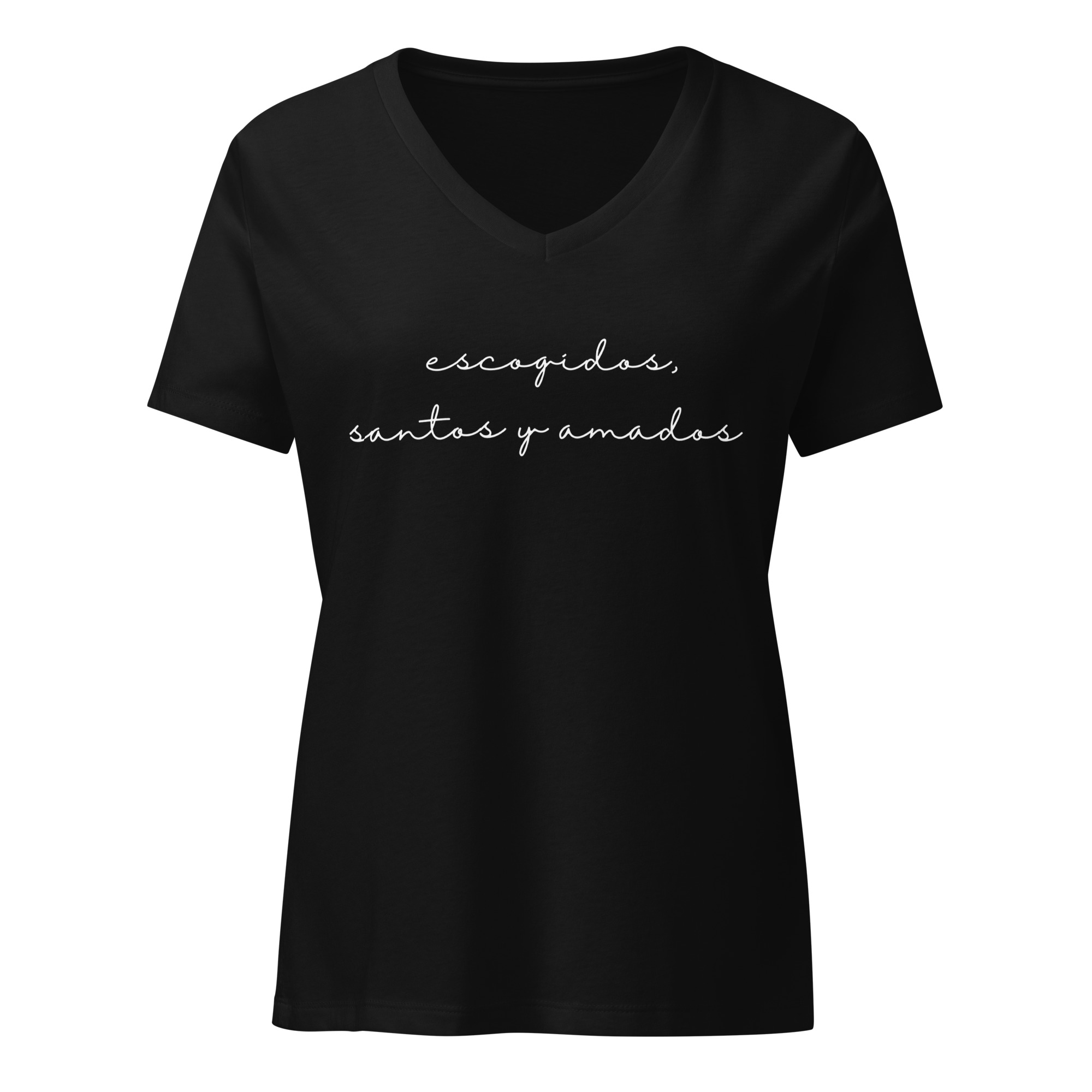 Women’s relaxed v-neck t-shirt – Escogidos, santos & amados